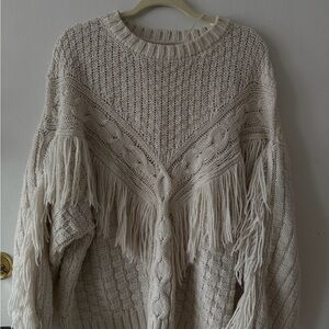 ASOS Cream Fringe Knit Sweater